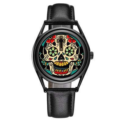 China Custom Skull Face Watches Skeleton Design Moving Teeth Black Watches Water Resistant for sale