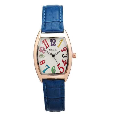 China Cheap Clean Water Resistant Stock Price KEZZI Brand Women Watch Colorful Number Tonneau Quartz Wrist Watch for sale