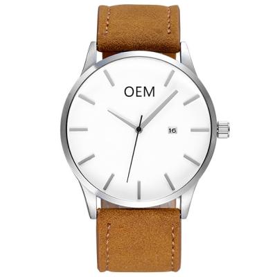 China Custom Auto Date Mens Watch Add Your Own Personalized Logo Mens Wrist Watch Private Label Leather Watch for sale