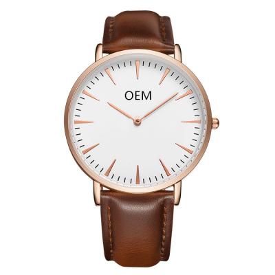 China Mens Watches Create Logo Genuine Leather Strap Japan Quartz Movement Unisex Water Resistant Brand Watch Custom for sale