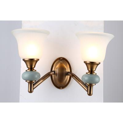 China 9281-2W European Wall Lamp Brown Living Room Guest Room Wall Light Dining Room Light Brass Copper Factory Price for sale