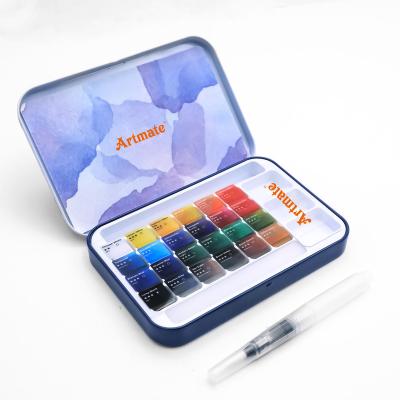 China Artmate watercolor cake set 24 colors with water brush and sponge, watercolor paints, watercolor paint set 24 colors for sale