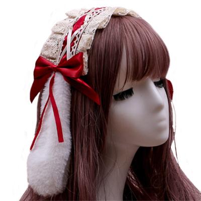 China Custom Wholesale Cute Lace Cotton Yarn Rabbit Ear Headband Hangers For Girl Hair Ears Christmas Animal Fashion Accessories for sale