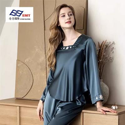 China Breathable Wholesale Custom Logo Long Sleeve V-neck Sleepwear Women's Silk Robe for sale