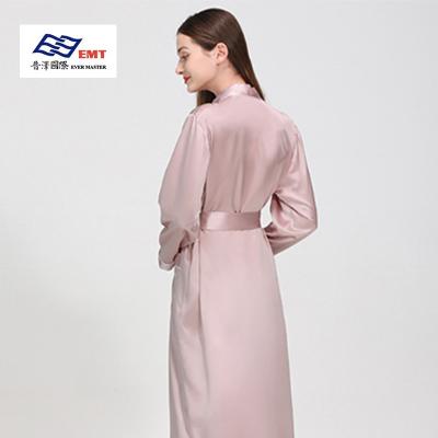 China Breathable Women Sleepwear Home Wear Long Sleeve Silk Robe with Waist Belt for sale