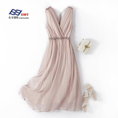 China Breathable Wholesale 2023 Summer New Fashion Elegant V-Neck Silk Dress for sale