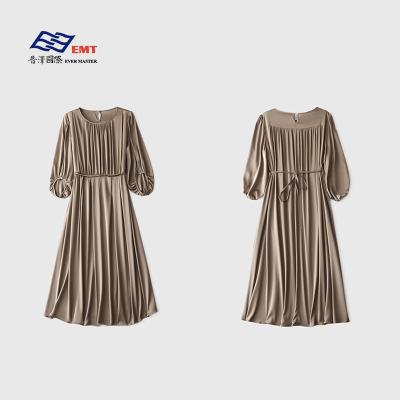 China Breathable Loose Style Casual Optional Size Pure Color Silk Seven-Point Sleeve Long Women Dress for sale