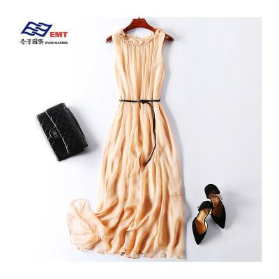 China Breathable Women Optional Simple Design Round Collar Wholesale Non-sleeve Silk Dress for sale