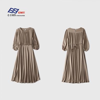 China Breathable Summer Breathable Pure Color Silk Seven-Point Length Sleeve Silk Dresses for Women for sale