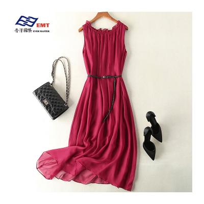 China Breathable Summer Pure Color Round Collar Non-sleeve Long 100% Silk Dress for sale