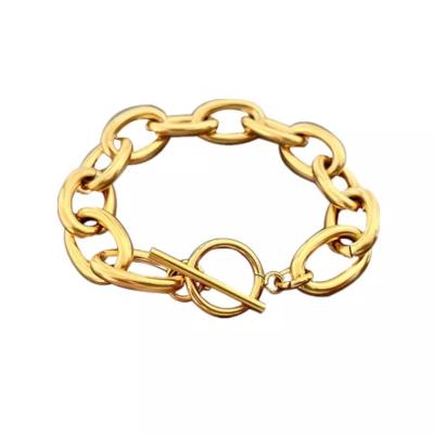 China Marfend trendy jewelry summer 18K gold plated thick chain stainless steel shacklebracelet for women for sale