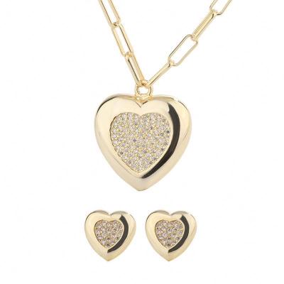 China FASHIONABLE Hot Selling Custom Gold Plated Cubic Zircon Heart Shaped Necklace and Earring Jewelry Sets Marfend Jewelry for sale