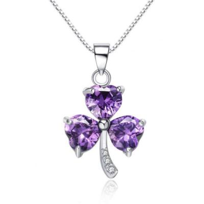 China Long Marfend Necklace Jewelry 925 Sterling Silver Hot Sell Amethyst New Ethnic Clover Pendant Design for sale