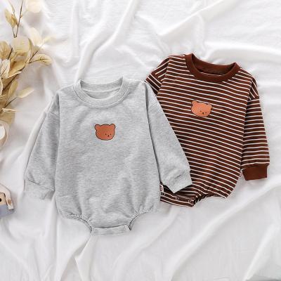 China 2021 Newborn Cartoon Striped Overalls Newborn Baby Boy Girl Spring Romper Washable Cute Baby Clothes for sale