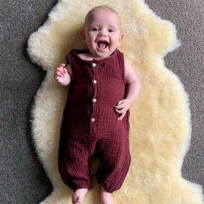 China 2020 Summer Cute Baby Solid Color Sleeveless Cotton Polyester/Cotton Baby Clothes And Button Canvas Overalls for sale