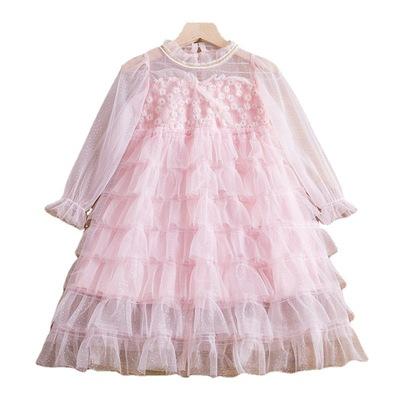 China Sustainable Autumn Children's Spring Clothing 2021 Mesh Fluffy Skirt Long Sleeve Girls Dress for sale