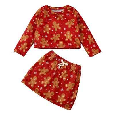 China Autumn Spring New Girls 2021 Casual 2 Pcs Long Sleeve Red Cute Bow Top Cartoon Printed Skirt Kids Christmas Outfits for sale