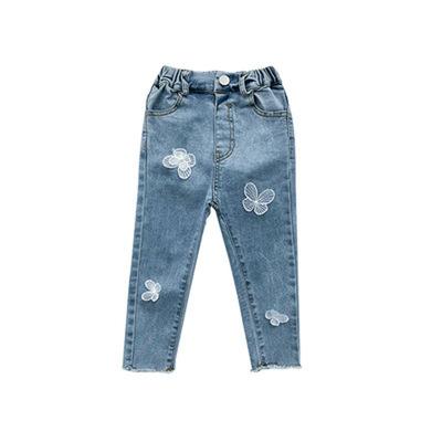 China Waterproof 2021 Autumn New Girls Bowknot Slim Jeans Children's Pants for sale