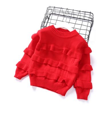 China 2019 viable autumn and winter version new Korean round neck multi-layer ruffled side sets wool sweater girls sweater for sale