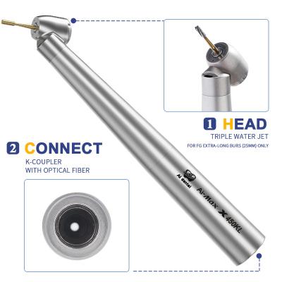 China FG Burs (1.59-1.6) Dental 45 Degree Angle Head Air Turbine Handpiece With FG 25mm Burs Optical Light Weight 18W Extra Long Model AI-X450KL for sale