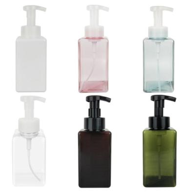 China 600ML 8oz Cosmetic Amber White Pink Square PETG Blue Green Foam Bottle for sale