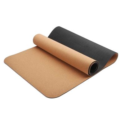 China Custom Logo Comfortable 4mm Thick 5mm Yoga Met Eco-friendly Rubber Cork Mat Wholesale Organic Cork Strip Yoga Mat for sale