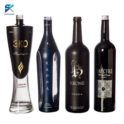 China Factory Screw OEM Factory Screw Beverage SHENGXI Cork Top Rum Juniper Tequila Matte Black Tall Glass Matte Black Vodka Wine Liquor Bottle for sale