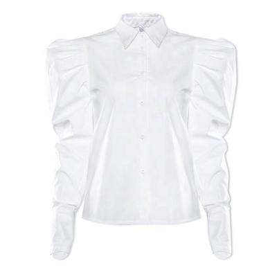 China New Elegant Lady Women White Shirt Puff Sleeves Shirt Office Anti-pilling Ladies Blouses for sale