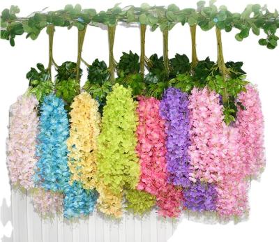 China Fashional Wedding Wisteria Home Decorative Silk Plastic Artificial Vine Cloth Flower Backdrop Artificial Wisteria for sale