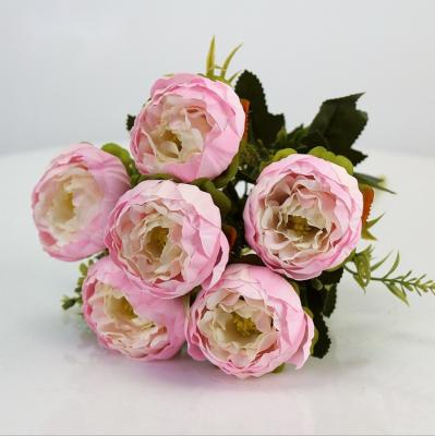 China Fashional Purple Peony Artificial Flowers Silk Rose Bouquet For Wedding Home Plastic Decoration for sale