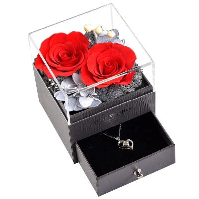 China Fashional Eternal Preserved Valentine's Day Valentine's Day Gift Acrylic Jewelry Boxes Rose In Acrylic Gift Box for sale