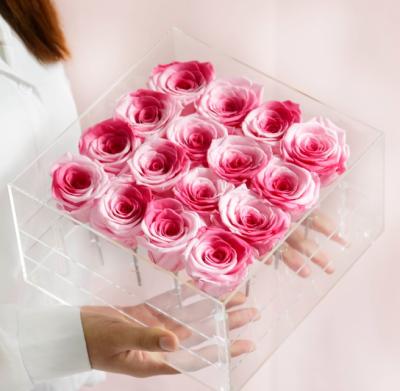 China Fashional Square Jewelry Boxes Transparent Clear Acrylic Box Set Storage For Rose For Valentine's Day Gifts for sale