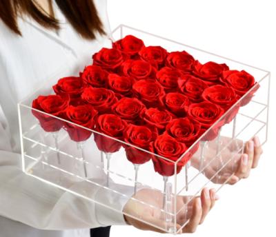 China Fashional Clear Clear Acrylic Box With Lid New Design Popular Eternal Preserved Rose Flower In Clear Acrylic Gift Box for sale