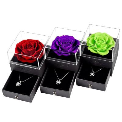 China Fashional Preserved Acrylic Rose Box Flower Display Jewelry Box with Drawer for Valentine's Day Birthday Gifts for sale