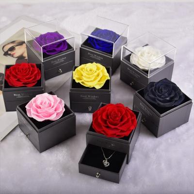 China High Quality Eternal Preserved Fashional Rose In Acrylic Gift Box With Luxury Rose Packaging for sale