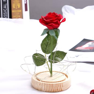 China Best Selling Gift Fashional Artificial Rose Flowers in Glass Dome with Led Valentine's Day Mother's Day Festival Light Indoor Decors for sale