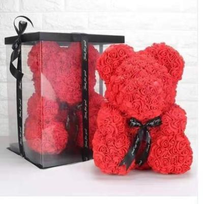 China Fashional Foam Flower Gift Box 40cm Rose Teddy Bear Foam Rose Christmas Rose Teddy Bear Flowers Gift With Bear Gifts for sale