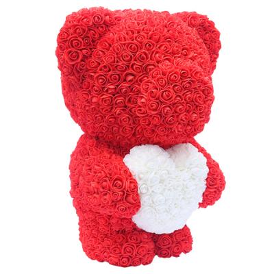 China Fashional PE Foam Rose Bear with Heart Size 40cm Holding Red Rose Decoration Christmas Gift Flower Bear Foam Bear Rose Artificial for sale