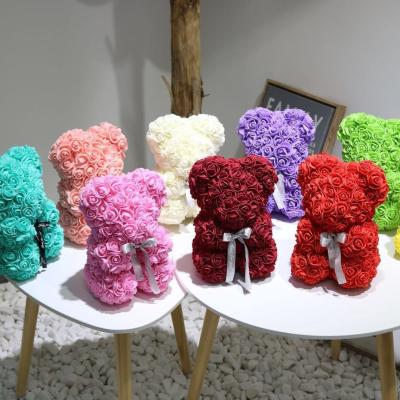 China Fashional Foam Flower Teddy Bear Christmas Gifts Box 25cm Rose Teddy Bear Foam Bear Rose for sale