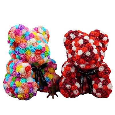 China Fashional Rose Bear 40Cm Valentines With Foam Heart Red Gift Mini Artificial Valentine Flower Rose Bear for sale