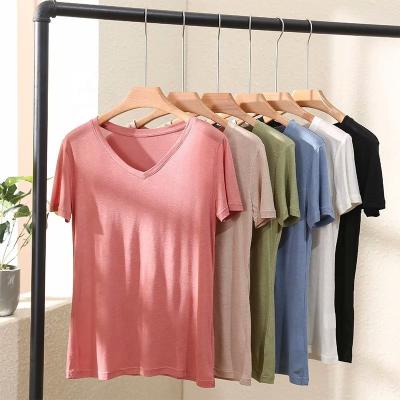 China wholesale Anti-Wrinkle Customize Cotton V-Neck T-Shirt Printing Short Sleeved T-Shirts For Women for sale