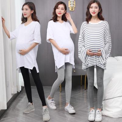 China Anti-Wrinkle Solid Color Custom Maternity Pants Loose High Waist Cotton Elastic Pants For Women for sale