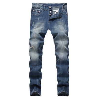 China Anti-wrinkle Eu and United States men directly scuff broken jeans pants the waist of his morality leisure pants youth fashion large hole men's jeans pants for sale