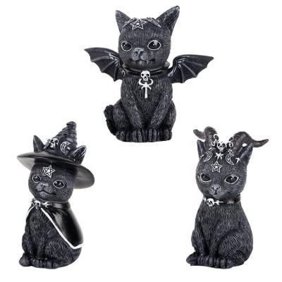 China All Regions Amazon Hot Halloween Opens Desktop 10cm Decorative Magic Cat Resin Desktop Decoration for sale