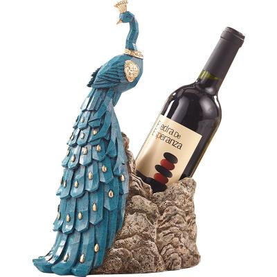 China All regions custom resin open color creative peacock sculpture wine rack is used for decoration of wine cabinet in office living room for sale