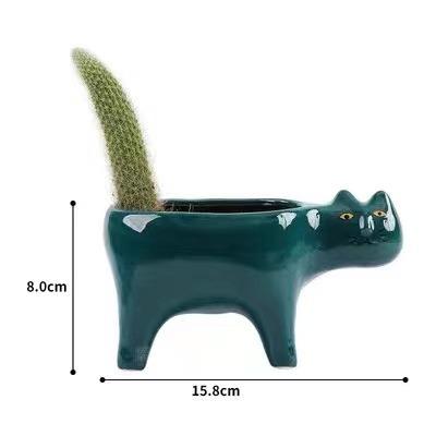 China New Design Cartoon Cat Shape Ceramic Plant Pot for Office Bonsai Home Indoor Decoration for sale