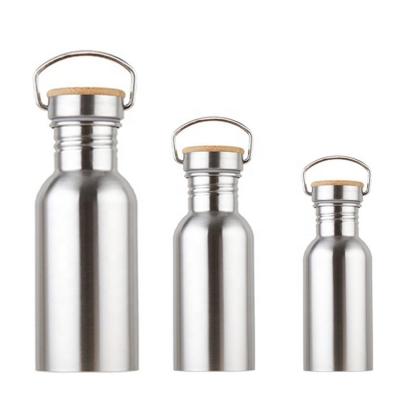 China Sustainable Wholesale Single Wall 304 Stainless Steel Sport Bottle Custom Logo With Bamboo Lid for sale