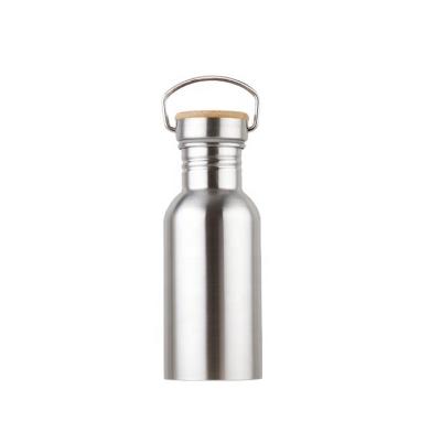 China Sustainable Custom Promotional Drinkware Sports Single Wall Wide Mouth Stainless Steel Metal Water Gym Bottles Supplier With Bamboo Lid for sale