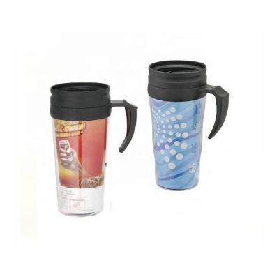 China 400ml Double Wall Advertising Gift Viable Promotional Gift Custom Photo Insert Photo Insert Tumbler Plastic Cup Mug With Handle for sale