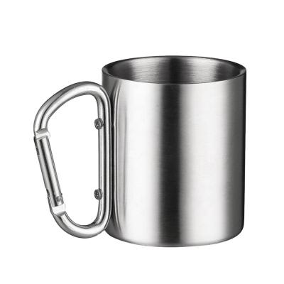 China Viable Manufacturers Direct Takeaway Carabiner Stainless Steel Sales Double Wall Travel Tumbler Silver Coffee Mugs For Promotion for sale